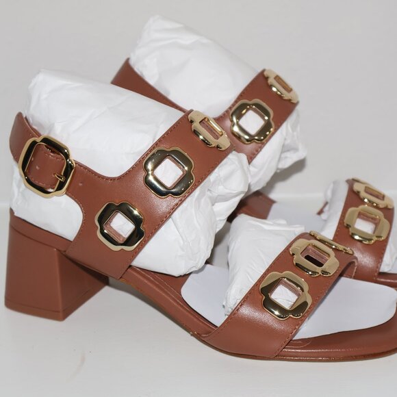 Larroude Shoes - Larroude Handmade In Brazil Leather Milan Heeled Sandals Caramel